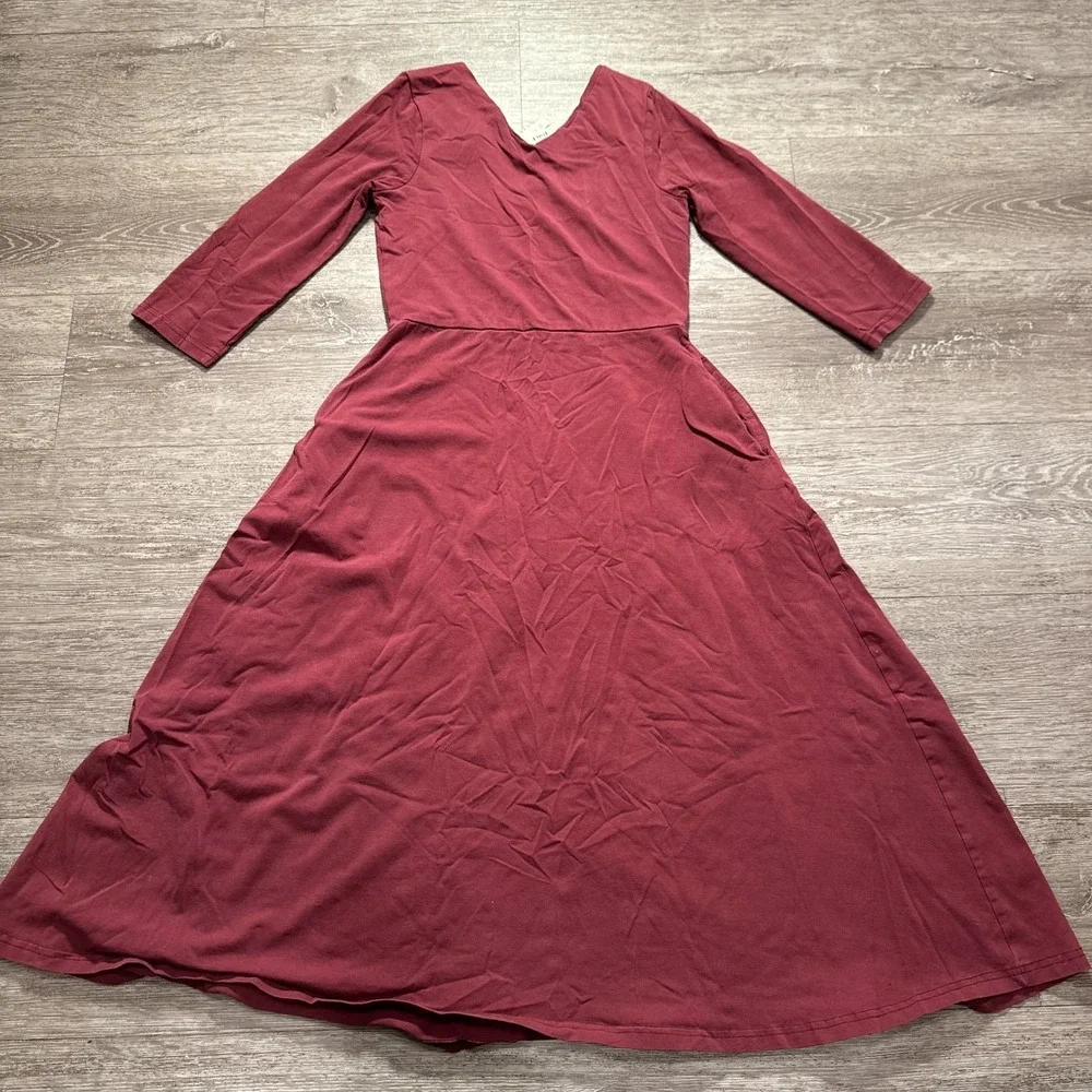 Pact Dress Womens Small Red Fit And Flare Organic Cotton Stretch V Neck Lounge - Picture 5 of 10